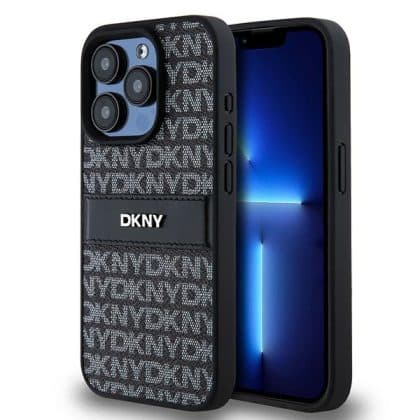 DKNY Leather Mono Stripe & Metal Logo - θήκη για Apple iPhone 15 Pro - Μαύρο
