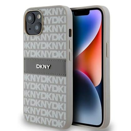 DKNY Leather Mono Stripe & Metal Logo - θήκη για Apple iPhone 14 - Μπεζ