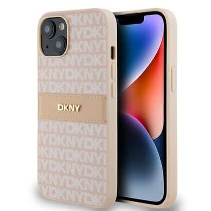 DKNY Leather Mono Stripe & Metal Logo - θήκη για Apple iPhone 14 - Ροζ