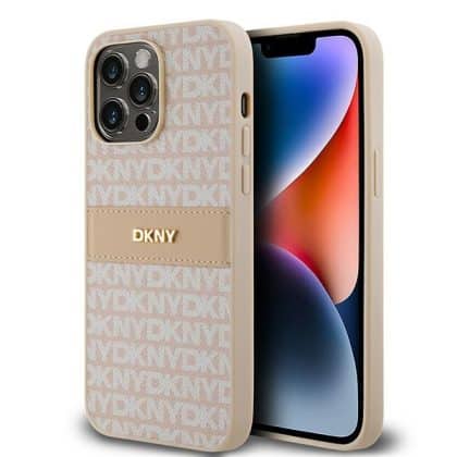 DKNY Leather Mono Stripe & Metal Logo - θήκη για Apple iPhone 14 Pro Max - Ροζ