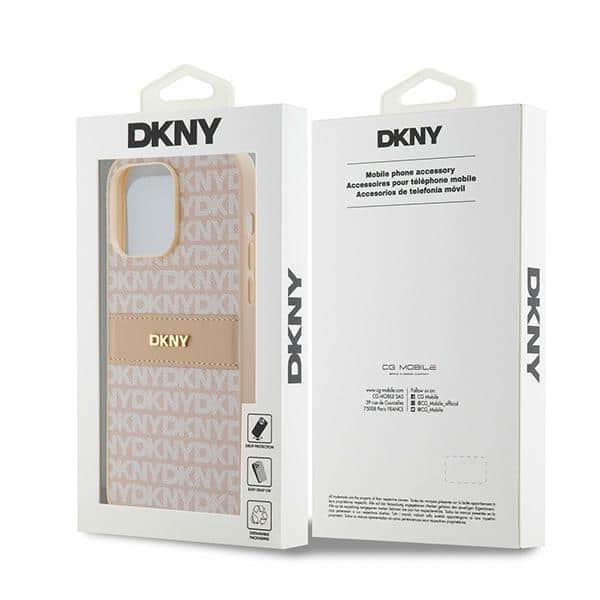 DKNY Leather Mono Stripe & Metal Logo - θήκη για Apple iPhone 14 Pro Max - Ροζ - Image 8