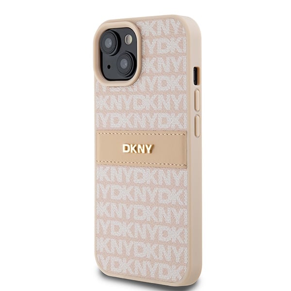 DKNY Leather Mono Stripe & Metal Logo - θήκη για Apple iPhone 15 Plus - Ροζ - Image 2