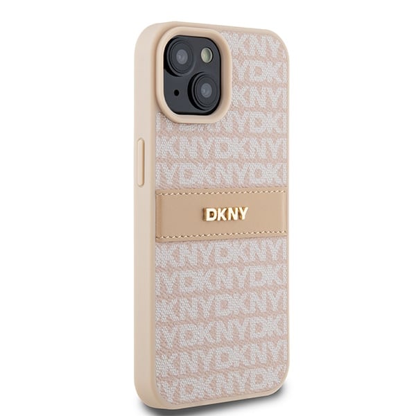 DKNY Leather Mono Stripe & Metal Logo - θήκη για Apple iPhone 15 Plus - Ροζ - Image 4