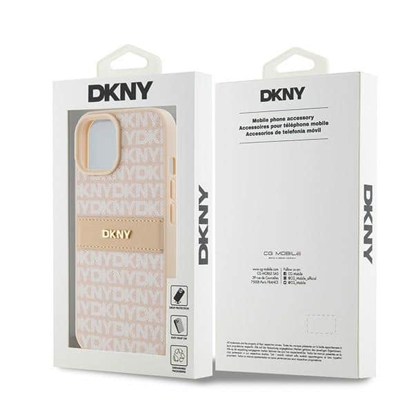 DKNY Leather Mono Stripe & Metal Logo - θήκη για Apple iPhone 15 Plus - Ροζ - Image 8