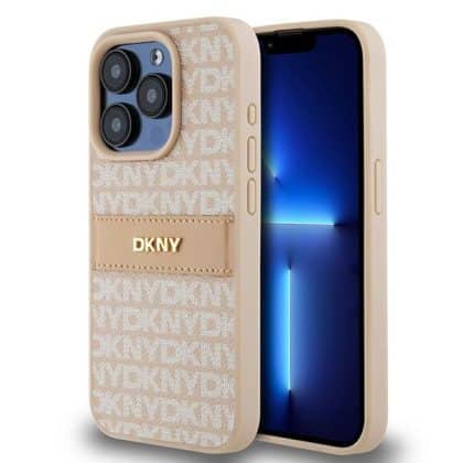 DKNY Leather Mono Stripe & Metal Logo - θήκη για Apple iPhone 15 Pro - Ροζ