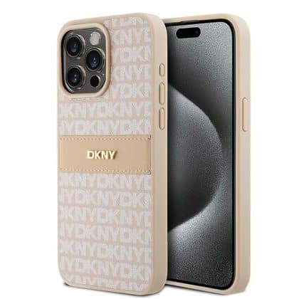 DKNY Leather Mono Stripe & Metal Logo - θήκη για Apple iPhone 15 Pro Max - Ροζ