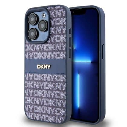 DKNY Leather Mono Stripe & Metal Logo - θήκη για Apple iPhone 15 Pro - Μπλε