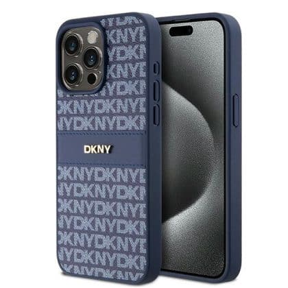 DKNY Leather Mono Stripe & Metal Logo - θήκη για Apple iPhone 15 Pro Max - Μπλε