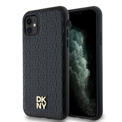 DKNY Leather Monogram Pattern Metal Logo MagSafe - θήκη για Apple iPhone 11 - Μαύρο
