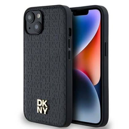 DKNY Leather Monogram Pattern Metal Logo MagSafe - θήκη για Apple iPhone 14 - Μαύρο