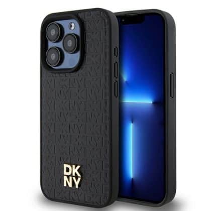 DKNY DKHMP15LPSHRPSK iPhone 15 Pro 6.1" μαύρο/black hardcase Leather Pattern Monogram Metal Logo MagSafe