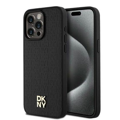 DKNY Leather Monogram Pattern Metal Logo MagSafe - θήκη για Apple iPhone 15 Pro Max - Μαύρο