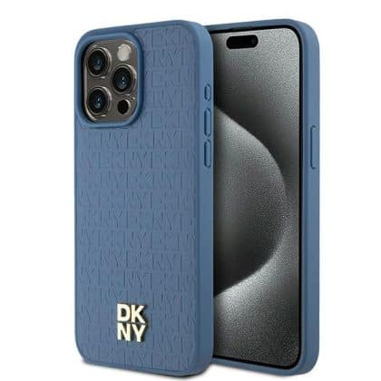 DKNY Leather Monogram Pattern Metal Logo MagSafe - θήκη για Apple iPhone 15 Pro Max - Μπλε