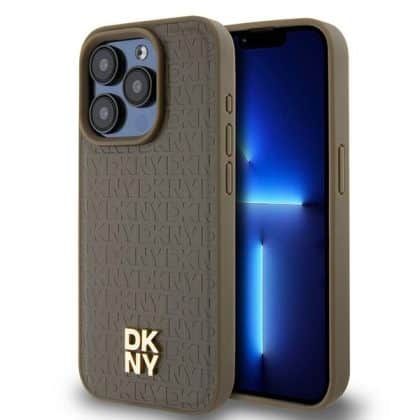 DKNY Leather Pattern Metal Logo MagSafe - θήκη για Apple iPhone 14 Pro - Καφέ