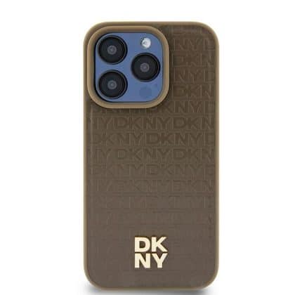 DKNY Leather Pattern Metal Logo MagSafe - θήκη για Apple iPhone 15 - Καφέ
