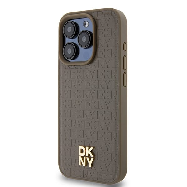 DKNY Leather Monogram Pattern Metal Logo MagSafe - θήκη για Apple iPhone 15 Pro - Καφέ - Image 2