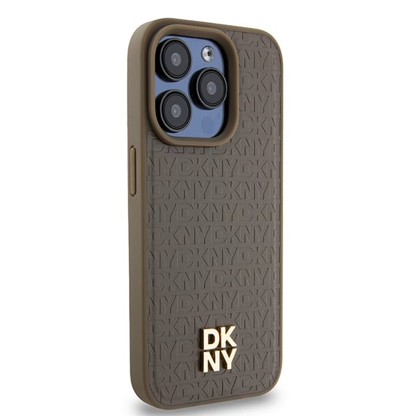 DKNY Leather Monogram Pattern Metal Logo MagSafe - θήκη για Apple iPhone 15 Pro - Καφέ - Image 4