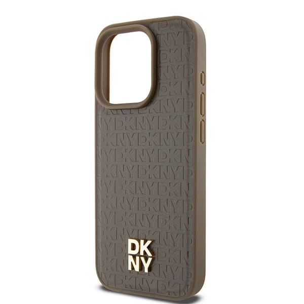 DKNY Leather Monogram Pattern Metal Logo MagSafe - θήκη για Apple iPhone 15 Pro - Καφέ - Image 6