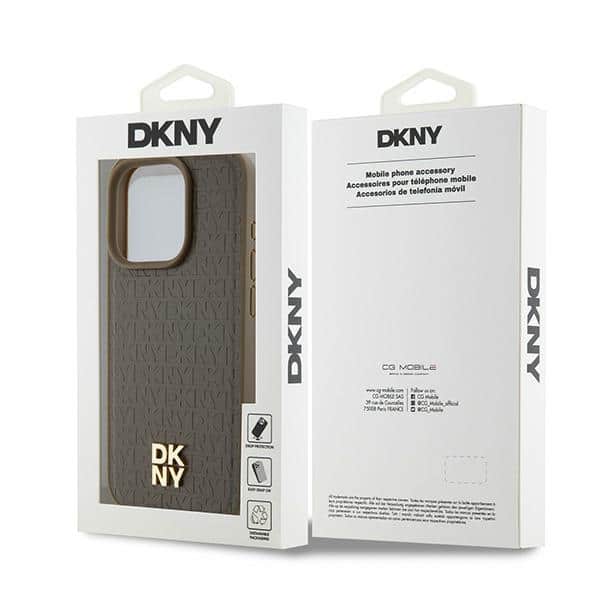 DKNY Leather Monogram Pattern Metal Logo MagSafe - θήκη για Apple iPhone 15 Pro - Καφέ - Image 8