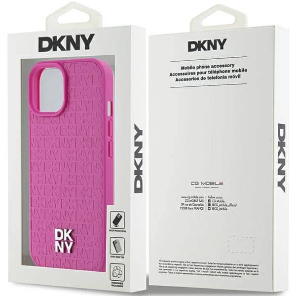DKNY Leather Pattern Metal Logo MagSafe - θήκη για Apple iPhone 15 - Ροζ - Image 8