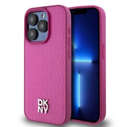 DKNY Leather Monogram Pattern Metal Logo MagSafe - θήκη για Apple iPhone 15 Pro - Ροζ