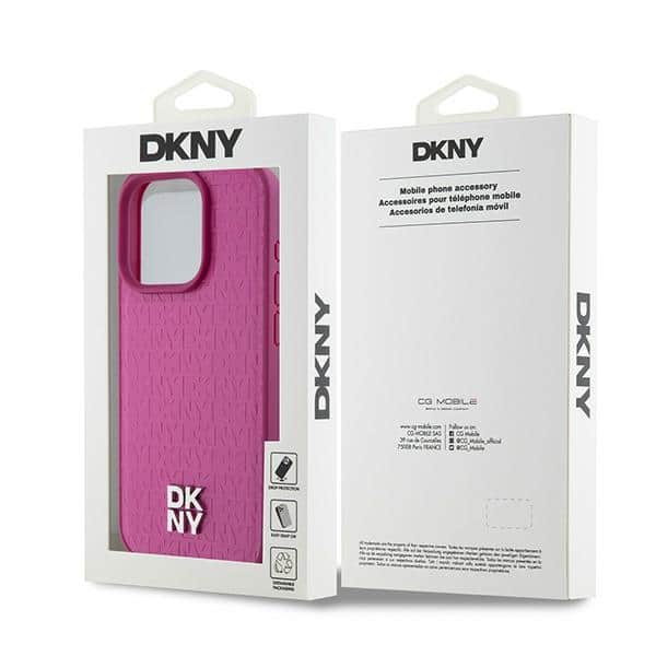 DKNY Leather Monogram Pattern Metal Logo MagSafe - θήκη για Apple iPhone 15 Pro - Ροζ - Image 8