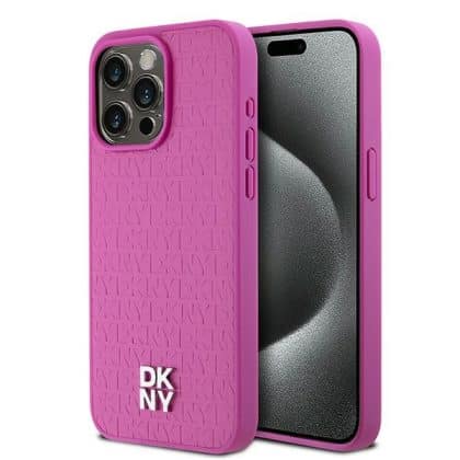 DKNY Leather Monogram Pattern Metal Logo MagSafe - θήκη για Apple iPhone 15 Pro Max - Ροζ