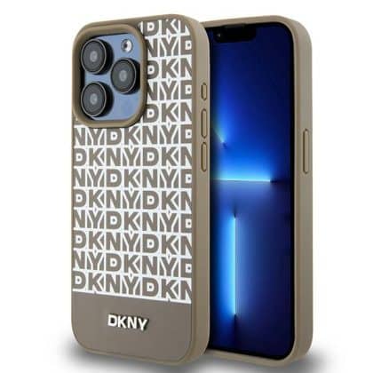 DKNY Leather Printed Pattern Metal Logo Magsafe - θήκη για Apple iPhone 15 Pro - Καφέ