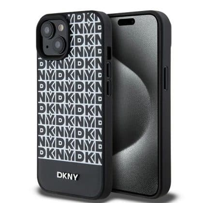 DKNY Leather Printed Pattern Metal Logo Magsafe - θήκη για Apple iPhone 15 - Μαύρο
