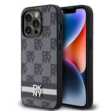 DKNY Leather Checkered Mono Pattern & Printed - θήκη για Apple iPhone 14 Pro - Μαύρο
