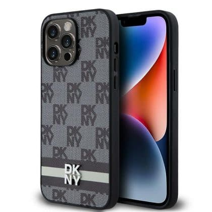 DKNY Leather Checkered Mono Pattern & Printed - θήκη για Apple iPhone 14 Pro Max - Μαύρο