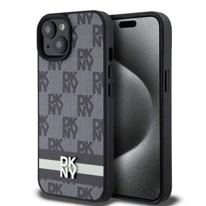 DKNY Leather Checkered Mono Pattern & Printed - θήκη για Apple iPhone 15 - Μαύρο