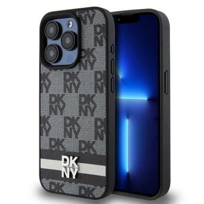 DKNY Leather Checkered Mono Pattern & Printed - θήκη για Apple iPhone 15 Pro - Μαύρο