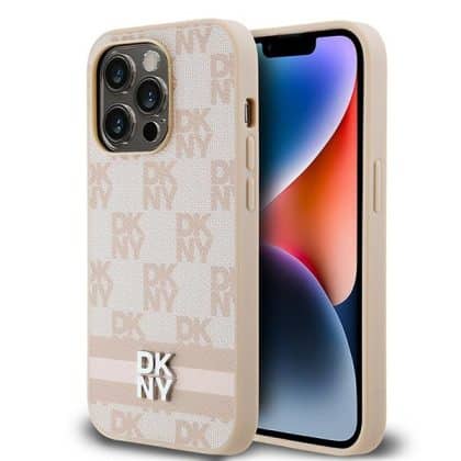 DKNY Leather Checkered Mono Pattern & Printed - θήκη για Apple iPhone 14 Pro - Ροζ