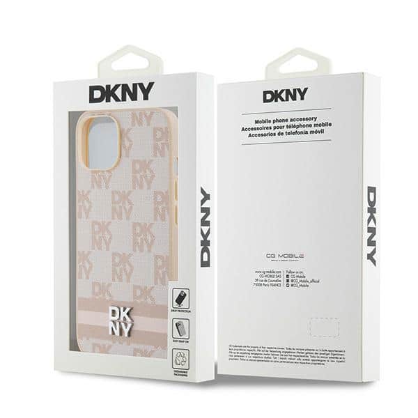 DKNY Leather Checkered Mono Pattern & Printed - θήκη για Apple iPhone 15 - Ροζ - Image 8