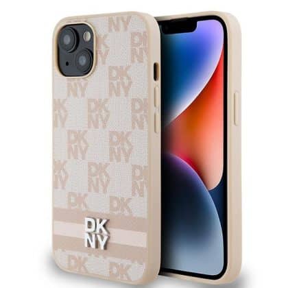 DKNY Leather Checkered Mono Pattern & Printed - θήκη για Apple iPhone 15 Plus - Ροζ