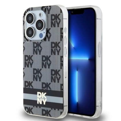 DKNY IML καρό μονοχρωματικό μοτίβο & τυπωμένες ρίγες - θήκη για Apple iPhone 15 Pro - Μαύρο
