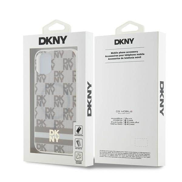 DKNY IML Checkered Mono Pattern & Printed Stripes MagSafe - θήκη για Apple iPhone 11 - Μπεζ - Image 8