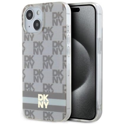 DKNY IML καρό μονοχρωματικό μοτίβο & τυπωμένες ρίγες - θήκη για Apple iPhone 15 Plus / 14 - Μπεζ