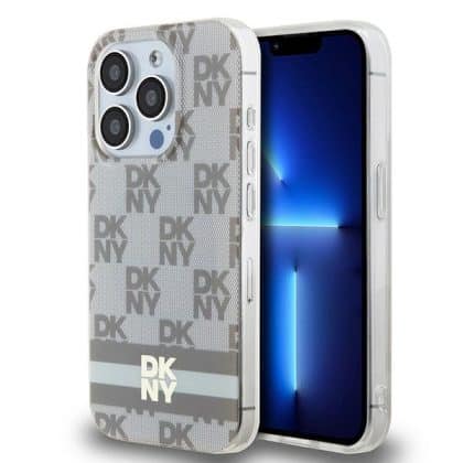 DKNY IML καρό μονοχρωματικό μοτίβο & τυπωμένες ρίγες - θήκη για Apple iPhone 15 Pro - Μπεζ