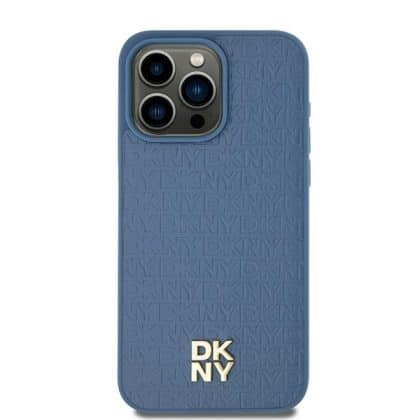 DKNY Leather Pattern Metal Logo MagSafe - θήκη για Apple iPhone 15 - Μπλε
