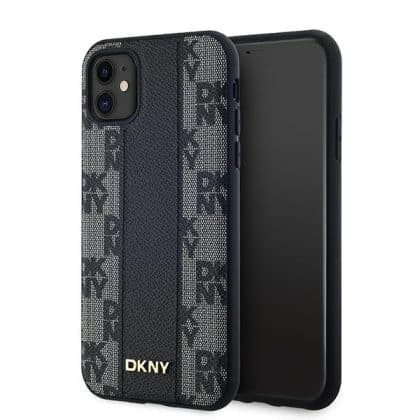 DKNY Leather Checkered Mono Pattern MagSafe - θήκη για Apple iPhone 11 - Μαύρο
