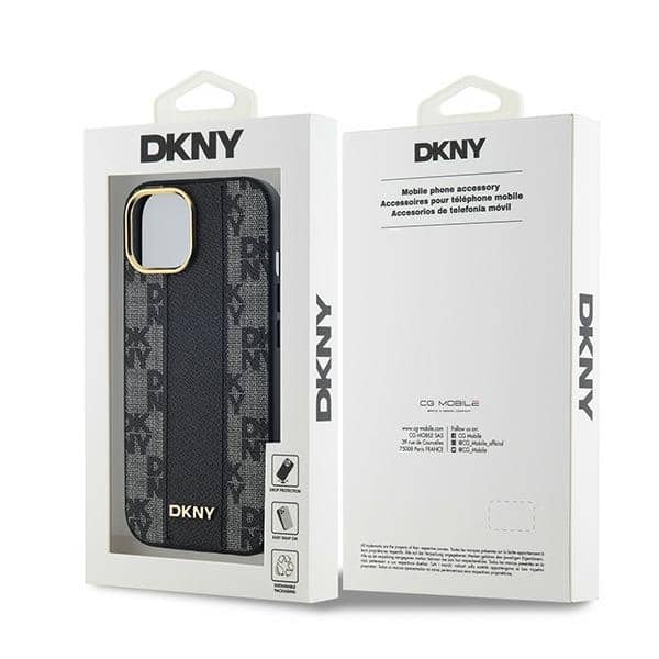 DKNY Leather Checkered Mono Pattern MagSafe - θήκη για Apple iPhone 15 - Μαύρο - Image 8