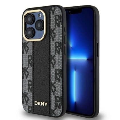 DKNY Leather Checkered Mono Pattern MagSafe - θήκη για Apple iPhone 15 Pro Max - Μαύρο