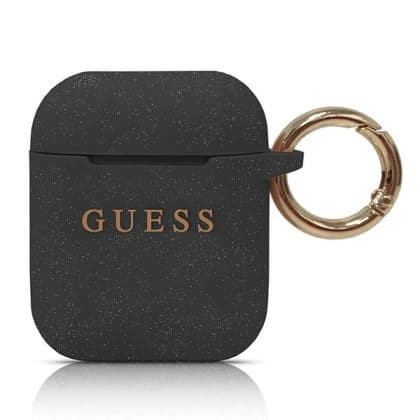 Guess GUACCSILGLBK AirPods 1/2 cover μαύρο/black Silicone Glitter