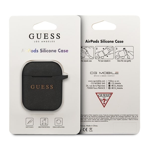 Guess GUACCSILGLBK AirPods 1/2 cover μαύρο/black Silicone Glitter - Image 2