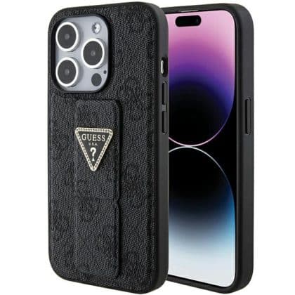 Guess Grip Stand 4G Triangle Strass - θήκη για Apple iPhone 15 Pro - Μαύρο