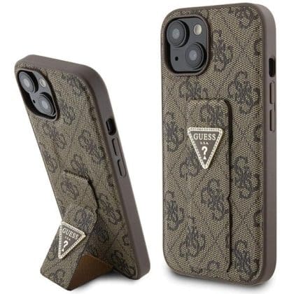 Guess GUHCP15SPGS4TDW iPhone 15 / 14 /  13 6.1" καφέ/brown hardcase Grip Stand 4G Triangle Strass