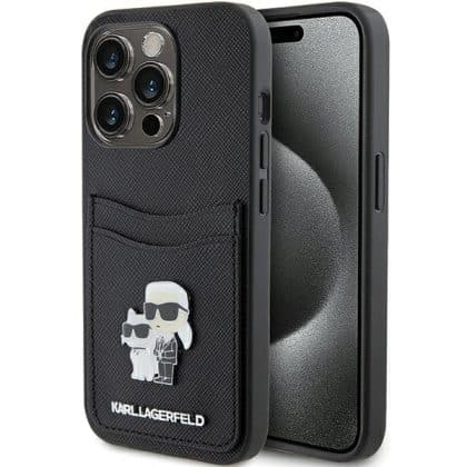 Karl Lagerfeld Saffiano Cardslot Karl&Choupette Metal Logo - θήκη για Apple iPhone 15 Pro - Μαύρο