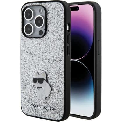 Karl Lagerfeld Fixed Glitter Choupette Logo Metal Pin - θήκη για Apple iPhone 15 Pro Max - Διάφανο